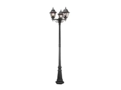Landhausstil Straßenlaterne NORFOLK 3-flammig mit Bleiglas, Höhe 227cm