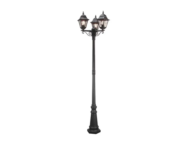 Landhausstil Straßenlaterne NORFOLK 3-flammig mit Bleiglas, Höhe 227cm