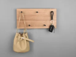 LED Holzbalken Wandgarderobe SAMANTHA mit 5 Haken 40x20cm