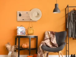 LED Holzbalken Wandgarderobe SAMANTHA mit 5 Haken 40x20cm