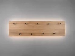 LED Holzbalken Wandgarderobe SAMANTHA mit 9 Haken 75x30cm