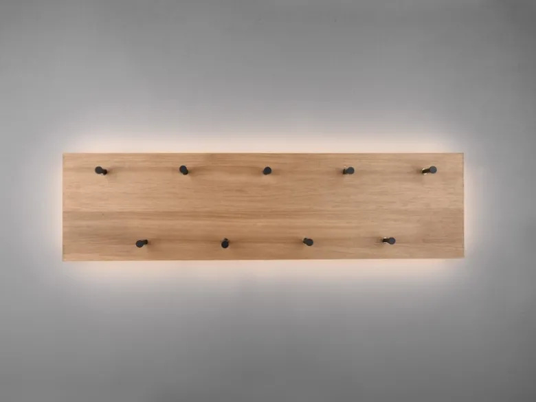 LED Holzbalken Wandgarderobe SAMANTHA mit 9 Haken 75x30cm