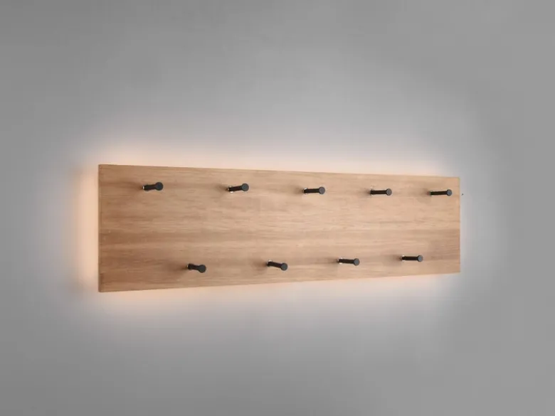 LED Holzbalken Wandgarderobe SAMANTHA mit 9 Haken 75x30cm
