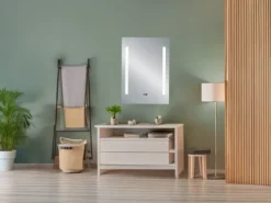 LED Lichtspiegel Wandspiegel ILONKA mit digitaler Uhr rechteckig 50x70cm