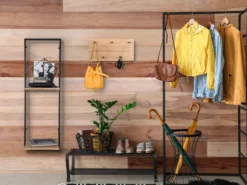 LED Metall Wandregal & Holz Hakenleiste - Set mit Beleuchtung groß & klein