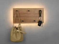 LED Metall Wandregal & Holz Hakenleiste - Set mit Beleuchtung groß & klein