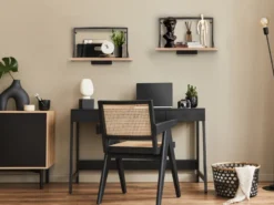 LED Wandregal 2er SET mit Beleuchtung aus Metall schwarz & Holz 50cm breit