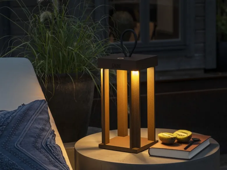 LED Akku Outdoor Laterne CANNES per USB aufladbar, Rostoptik Höhe 42cm