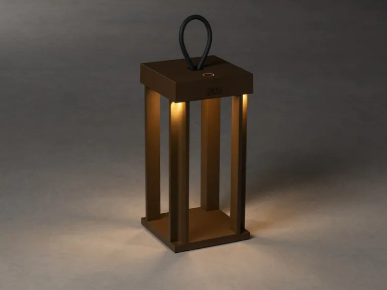 LED Akku Outdoor Laterne CANNES per USB aufladbar, Rostoptik Höhe 42cm