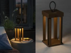 LED Akku Outdoor Laterne CANNES per USB aufladbar, Rostoptik Höhe 42cm