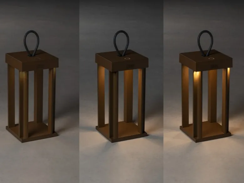 LED Akku Outdoor Laterne CANNES per USB aufladbar, Rostoptik Höhe 42cm