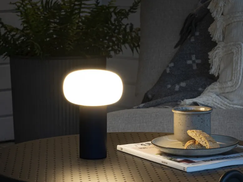 LED Akku Outdoor Tischleuchte ANTIBES mit RGB Farbwechsel, Schwarz Höhe 19cm