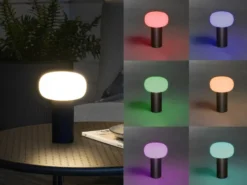 LED Akku Outdoor Tischleuchte ANTIBES mit RGB Farbwechsel, Schwarz Höhe 19cm
