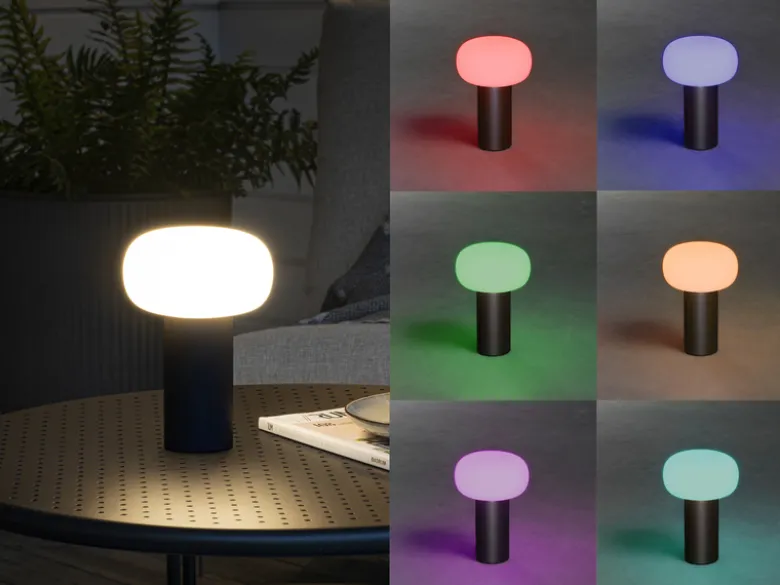 LED Akku Outdoor Tischleuchte ANTIBES mit RGB Farbwechsel, Schwarz Höhe 19cm