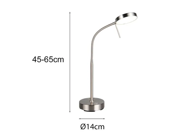 LED Akku Schreibtischlampe MORENO dimmbar mit Flexarm, Silber Höhe 45cm