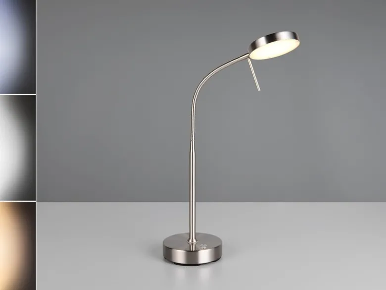 LED Akku Schreibtischlampe MORENO dimmbar mit Flexarm, Silber Höhe 45cm