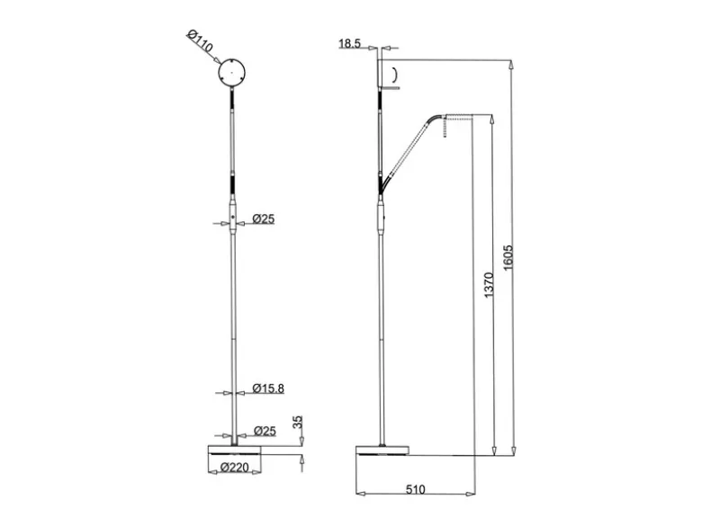 LED Akku Stehlampe MORENO dimmbar mit Flexarm, Silber Höhe 137cm