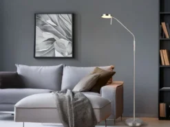 LED Akku Stehlampe MORENO dimmbar mit Flexarm, Silber Höhe 137cm