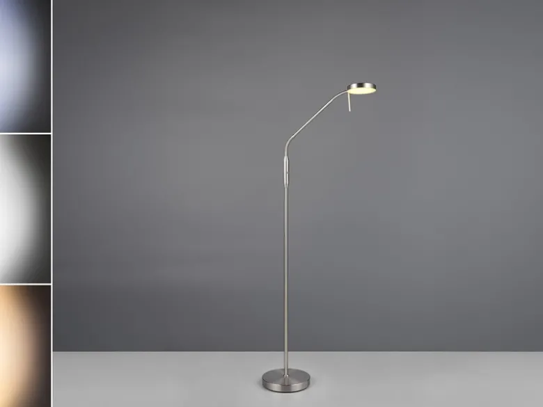 LED Akku Stehlampe MORENO dimmbar mit Flexarm, Silber Höhe 137cm