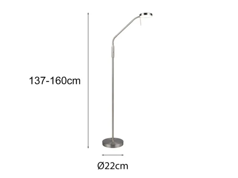 LED Akku Stehlampe MORENO dimmbar mit Flexarm, Silber Höhe 137cm
