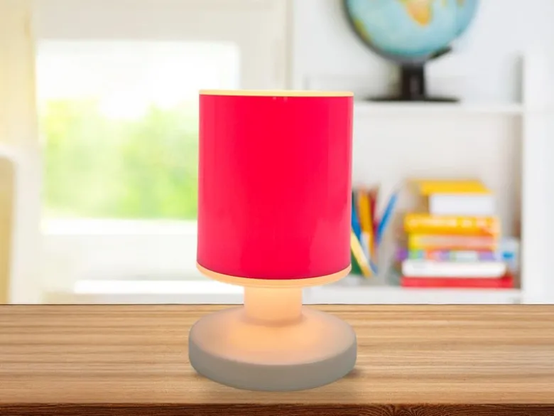 LED Akku Tischleuchte mit Schirm Rosa, per USB aufladbar, Höhe 20cm
