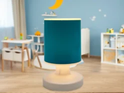 LED Akku Tischleuchte mit Schirm Petrol per USB aufladbar, Höhe 20cm