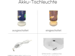 LED Akku Tischleuchte mit Weltall Motiven per USB aufladbar, Höhe 20cm