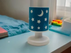 LED Akku Tischleuchte Petrol mit Mond & Sternen per USB aufladbar, Höhe 20cm
