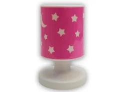 LED Akku Tischleuchte Rosa mit Mond & Sternen, per USB aufladbar, Höhe 20cm