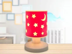 LED Akku Tischleuchte Rosa mit Mond & Sternen, per USB aufladbar, Höhe 20cm