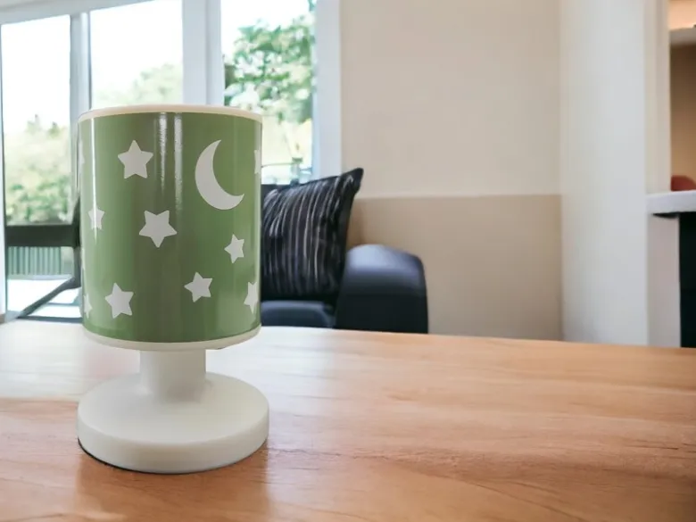 LED Akku Tischleuchte Salbeigrün mit Mond & Sternen per USB aufladbar, Höhe 20cm