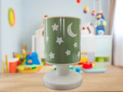LED Akku Tischleuchte Salbeigrün mit Mond & Sternen per USB aufladbar, Höhe 20cm