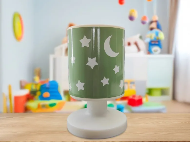 LED Akku Tischleuchte Salbeigrün mit Mond & Sternen per USB aufladbar, Höhe 20cm