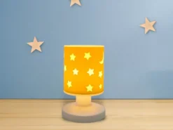 LED Akku Tischleuchte Sonnengelb mit Mond & Sternen per USB aufladbar, Höhe 20cm