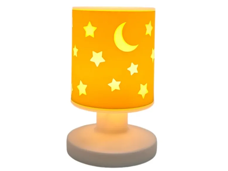 LED Akku Tischleuchte Sonnengelb mit Mond & Sternen per USB aufladbar, Höhe 20cm