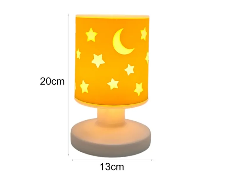 LED Akku Tischleuchte Sonnengelb mit Mond & Sternen per USB aufladbar, Höhe 20cm