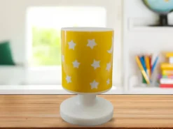 LED Akku Tischleuchte Sonnengelb mit Mond & Sternen per USB aufladbar, Höhe 20cm