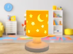 LED Akku Tischleuchte Sonnengelb mit Mond & Sternen per USB aufladbar, Höhe 20cm