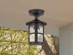 LED Außen Decken Laterne aus Alu im Landhausstil, Schwarz Höhe 23,5cm