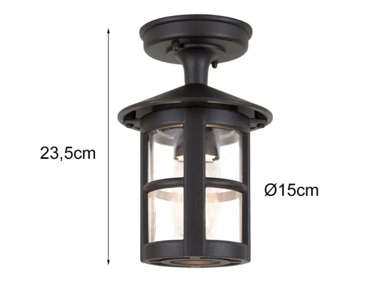 LED Außen Decken Laterne aus Alu im Landhausstil, Schwarz Höhe 23,5cm