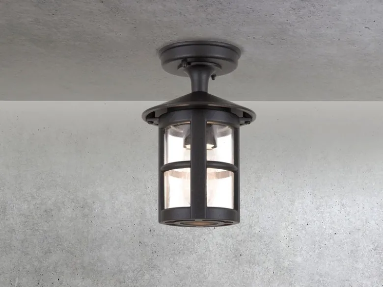 LED Außen Decken Laterne aus Alu im Landhausstil, Schwarz Höhe 23,5cm