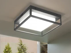 LED Außen Deckenleuchte WITHAM mit Metall Rahmen Anthrazit 30 x 30cm