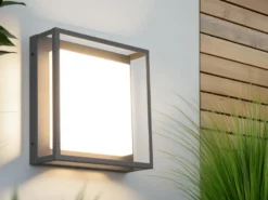 LED Außen Deckenleuchte WITHAM mit Metall Rahmen Anthrazit 30 x 30cm