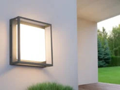LED Außen Deckenleuchte WITHAM mit Metall Rahmen Anthrazit 30 x 30cm