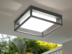 LED Außen Deckenleuchte WITHAM mit Metall Rahmen Anthrazit 30 x 30cm