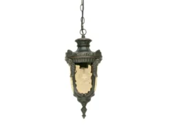 LED Außen Hängeleuchte im Jugendstil mit Amberglas, Ø19cm