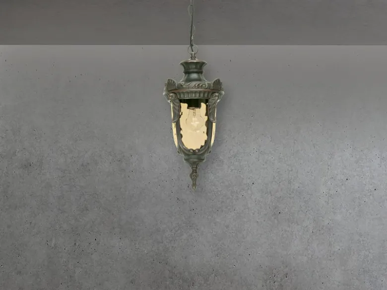 LED Außen Hängeleuchte im Jugendstil mit Amberglas, Ø19cm