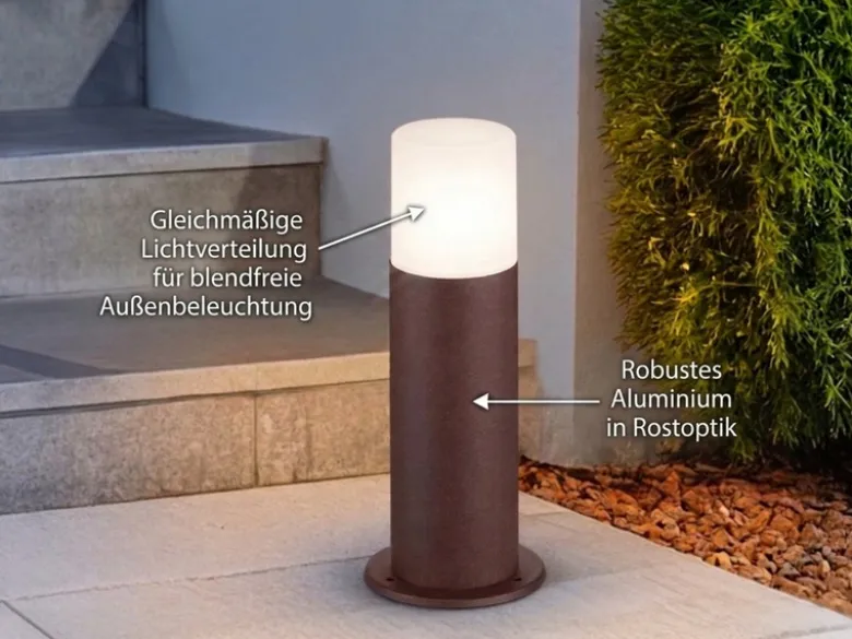 LED Außen Sockelleuchte aus Aluminium in Rostoptik E27, Höhe 30cm