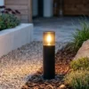 LED Außen Sockelleuchte aus Aluminium Schwarz & Rauchfarbig E27, Höhe 30cm