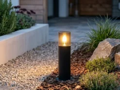 LED Außen Sockelleuchte aus Aluminium Schwarz & Rauchfarbig E27, Höhe 30cm